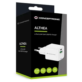 Conceptronic 2-Port 20W GaN USB-PD-Ladegerät, USB-C x 1, USB-A x 1, QC 3.0, PPS
