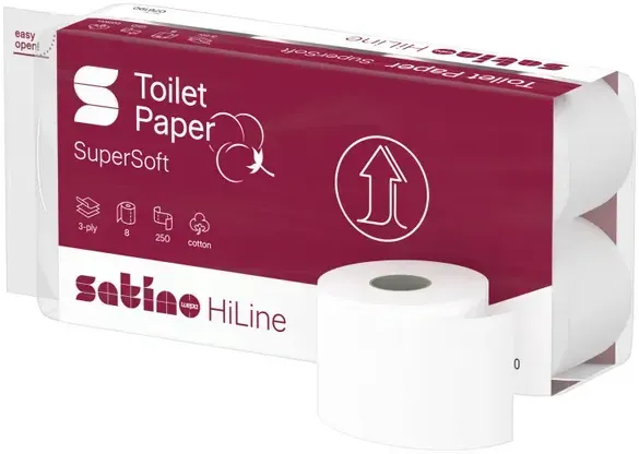Wepa Satino Prestige Kleinrollen 3-lag. Kleinpaktet 8 Rollen 8 Rollen/Kleinpaket x 250 Blatt, hochweiß, Prägung Cotton