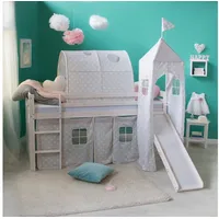 Homestyle4u Hochbett 1887 90 x 200 cm Kiefer massiv weiß grau