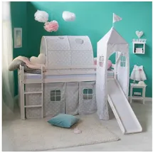 Homestyle4u Hochbett 1887 90 x 200 cm Kiefer massiv weiß grau