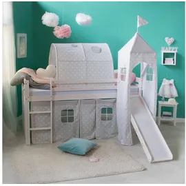 Homestyle4u Hochbett 1887 90 x 200 cm Kiefer massiv weiß grau