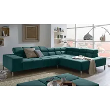 KAWOLA Ecksofa Nelson Velvet Recamiere rechts mit motorischem Sitzvorzug smaragd