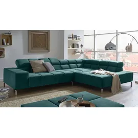 KAWOLA Ecksofa Nelson Velvet Recamiere rechts mit motorischem Sitzvorzug smaragd