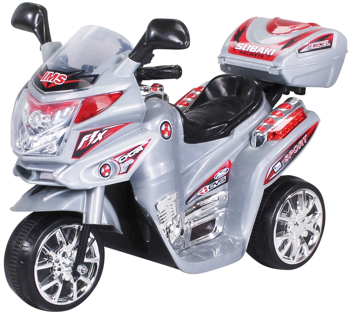 Kindermotorrad C051, Kinder-Elektro-Motorrad mit 12-Watt-Motor, LED-Scheinwerfer, 2-Gang-Getriebe (Silber)