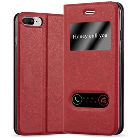 Cadorabo Hülle kompatibel mit Apple iPhone 7 Plus / 7S Plus / 8 Plus mit Sichtfenster aus Kunst Leder Flip Klappbare Magnetische [Kartenfächern] Cover Hülle für iPhone 7 Plus / 8 Plus Tasche in Rot