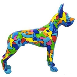 Casa Padrino Designer Dekofigur Hund Deutsche Dogge Mehrfarbig 125 x H. 110 cm - Lebensgroße Deko Skulptur - Wetterbeständige Tierfigur