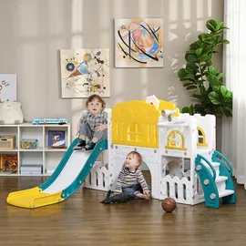aiyaplay Rutsche 7-in-1 mit Basketballkorb Gelb/Kunststoff