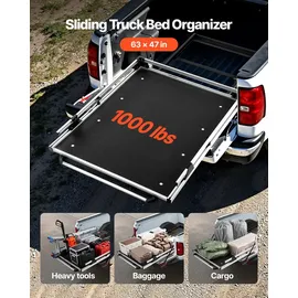 Vevor ausziehbarer Ladeflächen-Organizer (1600 x 1194 mm) Ladeflächen-Aufbewahrungsschublade mit 453,6 kg Tragkraft & 6 beweglichen Ringen zur Sicherung, ausziehbares Fach für Trucks Schwarz