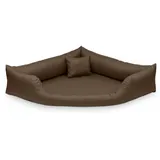 Juelle Hundebett aus Kunstleder Eckig für mittlere und große Hunde, Kuscheliges Kissen, Sofa Gabi M-XXL (120x120cm, Hellbraun)
