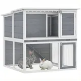 Hasenstall 2 Etagen Kaninchenstall Aus Holz Mit Wetterfest Aufklappbar Dach, Freilaufgehege, Rampe, 98x95x102,5 Cm Grau