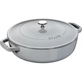 Staub Bräter, Chistera Tropfenstruktur im Deckel für optimale Befeuchtung/Aromaregen, Rund 28 cm, 3,7 L, Für alle Herdarten geeignet inkl. Induktion & Kochtopf, Grau