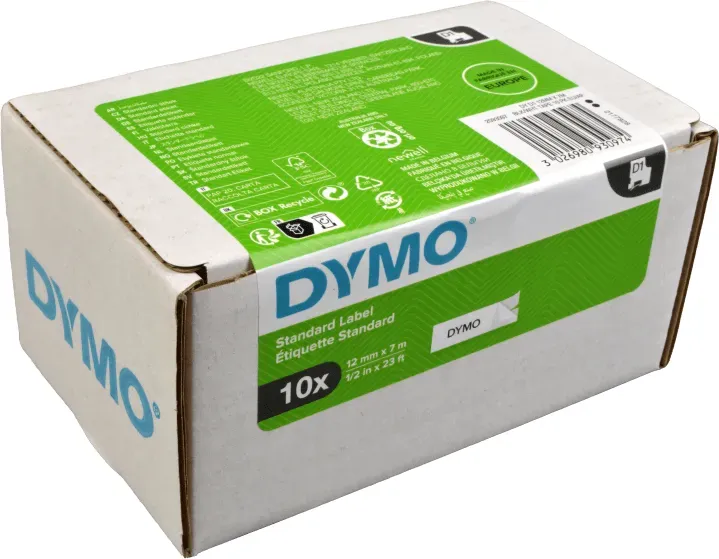 Dymo Label Band D1 2093097 (10x 45013) schwarz auf weiß, 12mm x 7m, 10er Pack