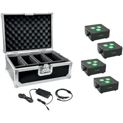 EUROLITE Set 4x AKKU IP Flat Light 3 sw + Ladenetz