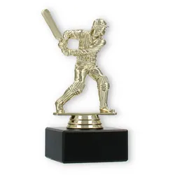 Pokal Kunststofffigur Cricket Schlagmann gold auf schwarzem Marmorsockel 14,0cm