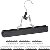 Relaxdays Hosenspanner Holz, 12 Stück, 360° drehbarer Haken, Filzschutz, HBT 17 x 25 x 2,3cm, Kleiderbügel Hose, schwarz