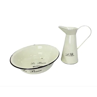 Linoows Waschset, Waschtisch-Set, Kanne und Waschschüssel aus Emaille im Landhaus-Stil