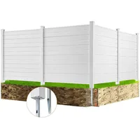 Vevor 4xPaneele Gartenzaun 122x122cm Sichtschutzzaun PVC und verzinktes Blech-Erdspieß Windschutzzaun Metallpfähle bis 50cm Lamellenzaun Steckzau...