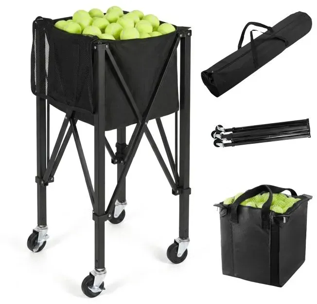 Relaxdays Klappbarer Tennis Ballwagen Schwarz