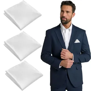 3 Stück Einstecktuch Weiß für Herren - Weiches Vorgefaltetes Stofftaschentücher Pochette Stecktuch für Hochzeits Tanz und Zeremonienpartys - Einheitsgröße
