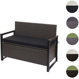 Poly-Rattan 2er Sitzbank HWC-F39, Gartenbank Truhenbank, Staufach Aufbewahrung Sitzkissen ~ grau, Kissen schwarz