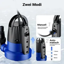 Wiltec Tauchpumpe 400 W, Schmutzwasserpumpe mit max. Fördermenge 7000 l/h, Pumpe zum Absaugen von Wasser max. Förderhöhe 7 m, Flachsaugpumpe für Keller