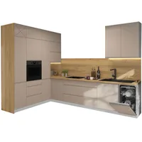 L-Form Küchenzeile AVELLINO Küchenblock 200x330cm Teilauszug grifflos grau - Fro