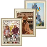 Victor Bilderrahmen Gold Beige Monet 3er Set 13x18 cm - Leiste 23x13mm - Fotorahmen Vintage - Wanddeko Gold - Shabby Chic Deko - Bilderrahmen 13x18 Gold