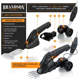 Brandson Akku-Strauchschere inkl. Teleskopstange 90-130 cm, Ladegerät und 2000 mAh