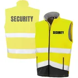 Fassbender-Druck WARNWESTEN - SECURITY Sicherheitsweste GELB aus Softshell - Gelb Warnweste nach EN ISO 20471 zertifiziert - Unisex und hochwertigem Reflektorstreifen (Gr. XXL) - XXL