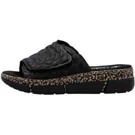 Rieker Pantolette RIEKER, Damen, Gr. 42, schwarz, Lederimitat, unifarben, Schuhe Pantolette, Sommerschuh, Klettschuh, Hausschuh, Plateau, mit Klettverschluss, Topseller