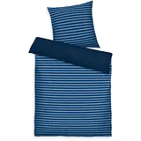 Tom Tailor Renforcé-Bettwäsche, 80x80 cm + 135x200 cm, 100% Baumwolle/ Renforcé, mit Wendemotiv und farbigem Markenreißverschluss, MEDIUM STRIPES Blau (Dark Navy & Cool Blue)