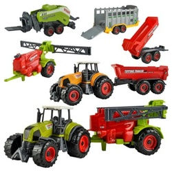 ISO TRADE Spielzeug-Traktor Farm Maschinen, (Set, 6-tlg., Kinder Spielzeug Farmer Set), Trecker Traktor Anhänger Kipper Heupresse 6 teilig bunt