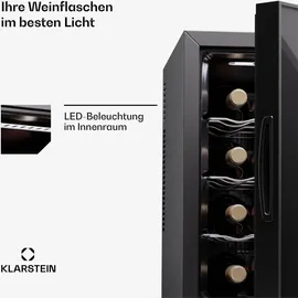Klarstein Freistehender Weinkühlschrank 1 Zone, Getränkekühlschrank Klein, Kleiner Weinschrank, Wein-Kühlschrank Klein mit Glastür, Indoor/Outdoor