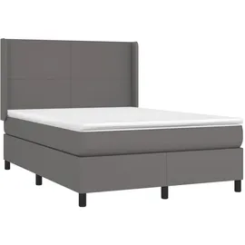 vidaXL Boxspringbett mit Matratze & LED Grau 140x200 cm Kunstleder