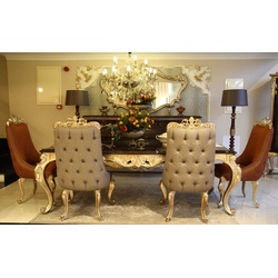 Casa Padrino Luxus Barock Esszimmer Set - 1 Esstisch & 6 Esszimmerstühle - Prunkvolle Esszimmermöbel im Barockstil - Luxus Qualität