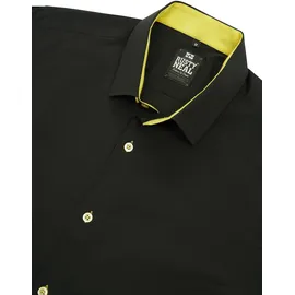 RUSTY NEAL Langarmhemd RUSTY NEAL, Herren, Gr. 4XL, EURO-Größen, schwarz (schwarz, gelb), 60% Baumwolle, 37% Polyester, 3% Elasthan, unifarben, Hemden, mit Krawatte