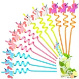 Xialvyu 12 Stück Strohhalme Kinder, Einhorn Lockige Party Trinkhalme, Wiederverwendbar Strohhalm, Bunte Strohhalme, für Kinder Geburtstagsfeier Dekorationen, Partybedarf