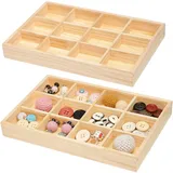 Junhonze 2 StüCk Aufbewahrungsbox Holz - Setzkasten - Sortierbox Holz - Sammlervitrine,12 FäCher Vitrine,Geeignet Zur Aufbewahrung Von UnterwäSche Sowie Zur PräSentation Von Schmuck Und SammlerstüCken