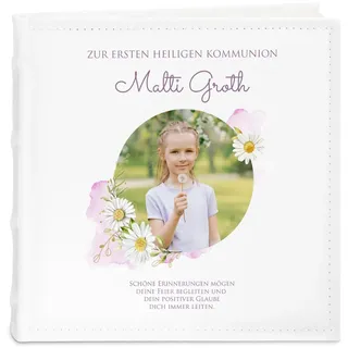 Maverton Einsteckalbum mit Aufdruck - Fotoalbum für 200 Fotos 10x15-50 Seiten - Größe: 21x22cm - Weiß - personalisierte Geschenke für Kind zur Erstkommunion