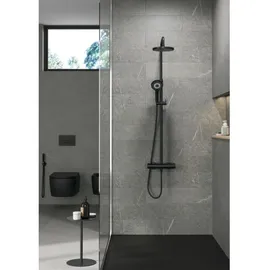 Kludi DIVE Thermostat Dual Shower System, horizontal und vertikal verstellbarem Rohr, 6907939-00 mit Handbrause DIVEx3S, mattschwarz