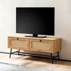 Lowboard FineBuy Fernsehkommode 100 cm TV Schrank Schublade Rattan Stauraum