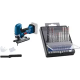 Bosch Professional 18V System Akku Stichsäge GST 18V-125 S + 10x PRO Hardwood and Laminate Stichsägeblatt-Set (für Hartholz, Parkett, Länge 83 mm, Zubehör)