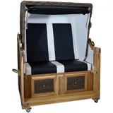 Strandkorb-King Strandkorb Teak 2 Sitzer Voll-Liegemodell Kunstleder schwarz / weiß,