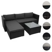 Mendler Poly-Rattan Garnitur HWC-F57, Balkon-/Garten-/Lounge-Set Sofa Sitzgruppe schwarz, Kissen dunkelgrau ohne Deko-Kissen - Schwarz