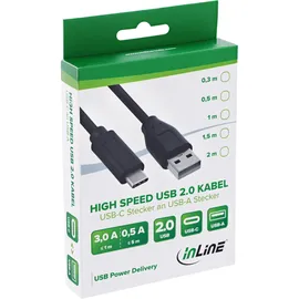 InLine USB 2.0 Kabel, USB-C Stecker an A Stecker, schwarz, 0,3m