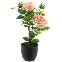 Mucplants künstlicher Rosenstock 38cm im schwarzen Kunststofftopf Dekopflanze (Rosa)