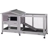 Aivituvin Hasenstall, Kaninchenstall für drinnen und draußen, Kaninchenkäfig auf Rädern, kleintierstall mit 3 tiefen, auslaufsicheren Ablagen, wasserdichtes Dach (Grau)