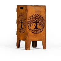 D&L Lasertec Feuertonne aus 3mm Stahl mit Lebensbaum, inklusive Grillrost, Edelrostdeko für den Garten, Grillschale