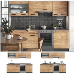 Vicco Küchenzeile Küchenblock Einbauküche Raul Anthrazit Eiche 240 cm modern Küchen Schränke Spülenunterschrank Unterschrank Hängeschrank Arbeitsplatte Küchenmöbel