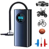 Welikera Akku-Luftpumpe Tragbarer Kompressor-Reifenfüller mit LCD-Display, mit 3 Düsenadaptern, Inflator für Autoreifen, Motorrad, Fahrrad, Basketball schwarz